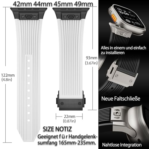SEURE Strap Designed for Apple Watch Ultra 2/Ultra 49 mm, Series 9/8/7 45 mm, Series SE2/6/SE/5/4 44 mm, Series 3/2/1 42 mm, Soft Silicone Sports Strap, Robust Replacement Strap with Metal Connector, - Image 4