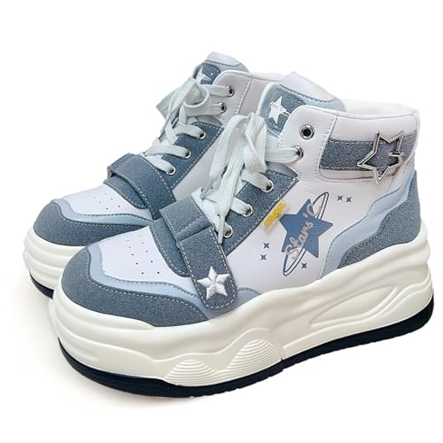 Y2K Kawaii Star Print High Top Sneakers Kawaii Pastel Macaron Color Chunky Platform Shoes | Cute Lo Style for Women