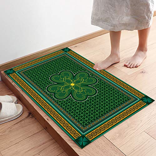 St.patrick's Day Retro Entrance Door Mat, Lucky Clover Irish Low Profile Tradition Decor Welcome Mat, Non-Slip Carpet Rugs Floor Mat Decorative For Home/Bathroom/Kitchen/Indoor - 16"X24" #TOP2