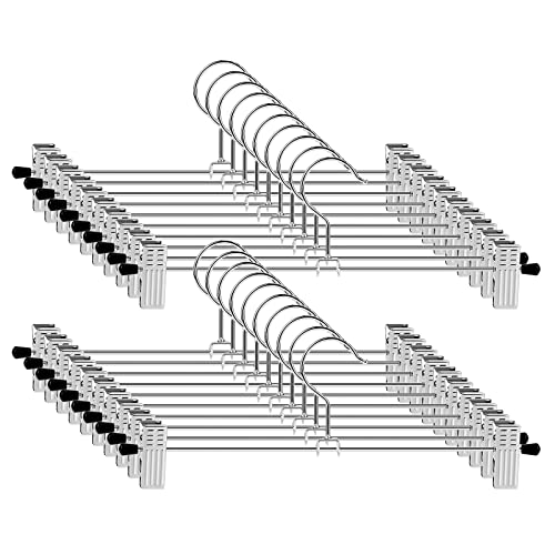 Eseoe Pants Hangers With Clips, Pants Hangers Space Saving, Non Slip Adjustable Clip Skirt Hangers, Metal Adult Kids Hangers For Closet Skirt Shorts Trouser Leggings (20 Pack) #TOP19