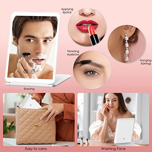 Tokso Travel Lighted Makeup Mirror With 3X Magnifying Vanity Mirror, 72 Led 3 Color Lights, Dimmable Touch Screen, Rechargeable Portable Tabletop Compact Foldable Travel Mirror, Xmas Gift For Women #TOP4