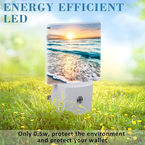 Image of Beautiful Sunrise Over Beach Night Light Plug into Wall with Dusk to Dawn Sensor Cute Nightlight for Kid Girls Boys Women Men Room Decor, Hallway, Kitchen, Bathroom, Nursery, Stairs