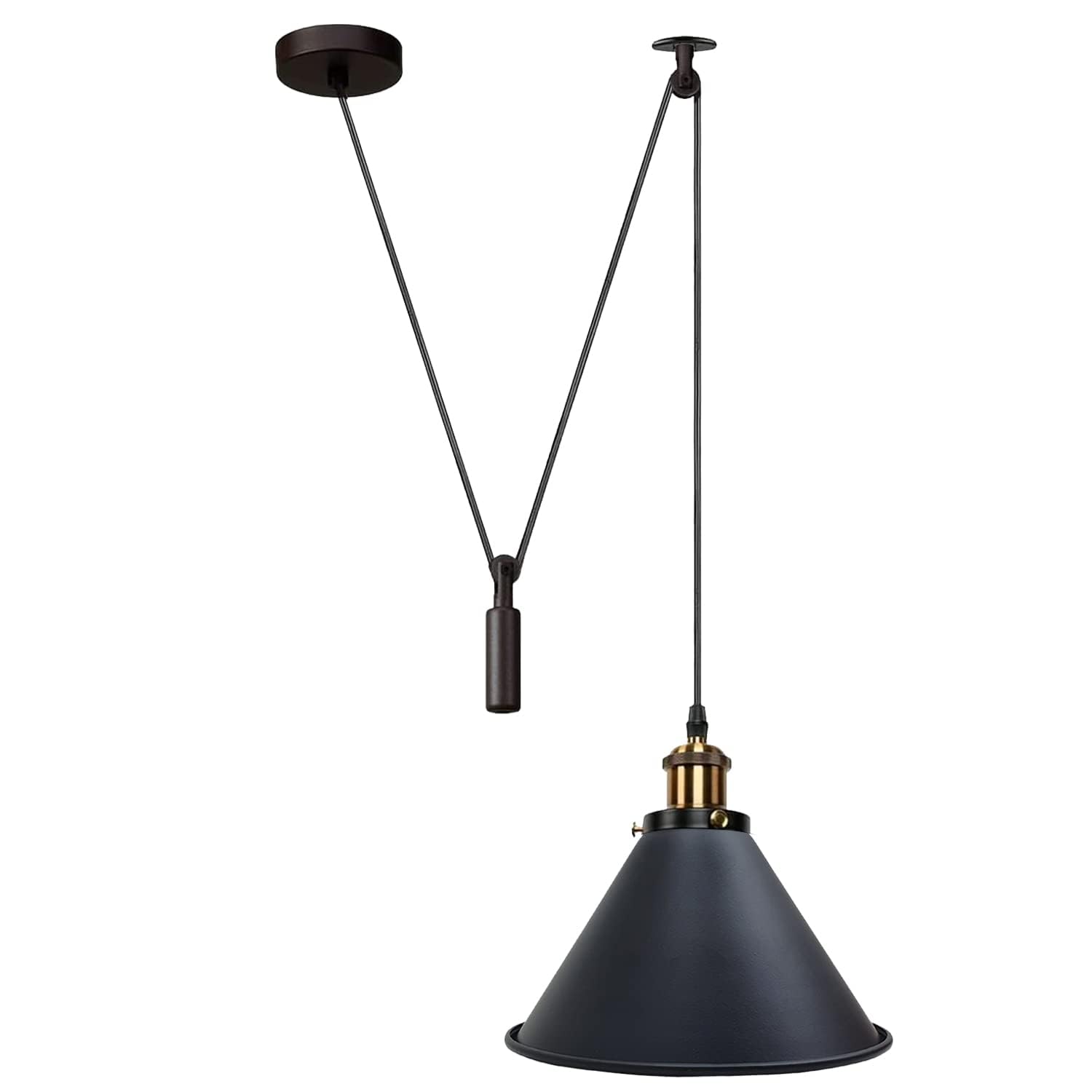 DC VOLTAGE One Head Ceiling Pendant Spider Light, Barn Slotted Shade Adjustable Cord Industrial Lighting Island Lamp for Dinner Room Kitchen (Black Cone - 18cm)