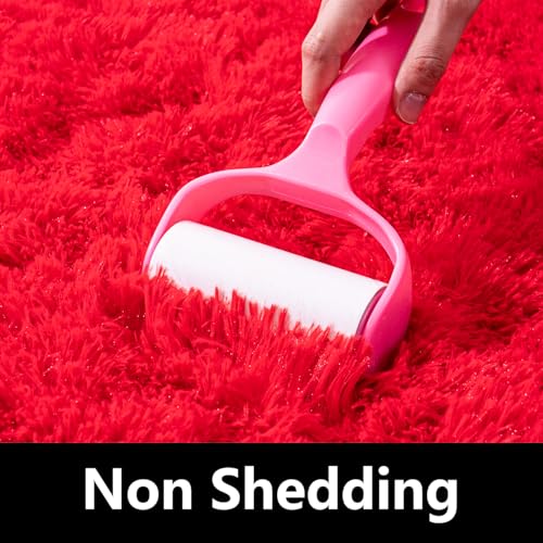 2x6 Fluffy Area Rug - Soft Shag Runner Rug for Bedroom - Non Slip Runner Living Room Rug Plush Carpet Runner Red