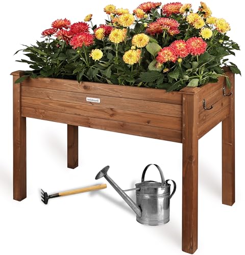 needs&wants® Carré de Jardin surélevé en Bois pour Jardin Balcon terrasse, bac de Plantation kit rectangulaire étroit avec Feutre, carré d'herbes aromatiques bac de Plantation déco, Brun foncé