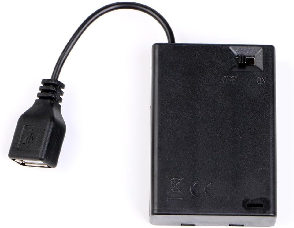 USB Battery Pack for 5V LED Neon Lights - Portable Black Power Supply Box - AA Battery Powered Adapter for Indoor Outdoor Decor