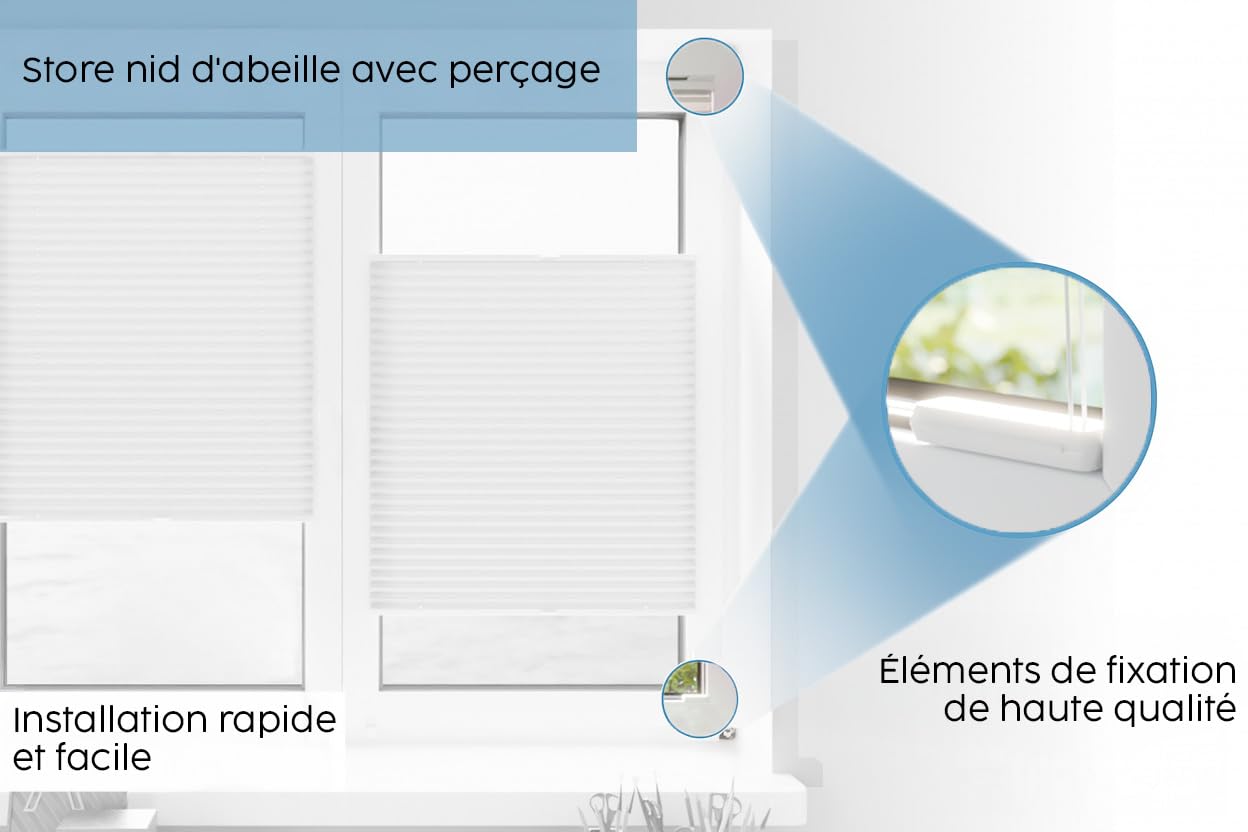 Concept Blinds XL Store Nid d'abeille Occultant Perçage W30-170 H20-240cm