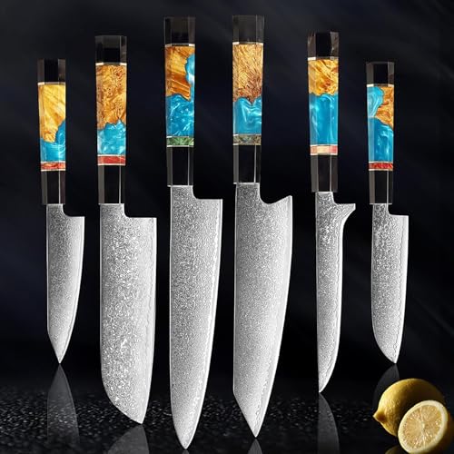 Set Cuchillos Cocina 6 Piezas Acero Damascus