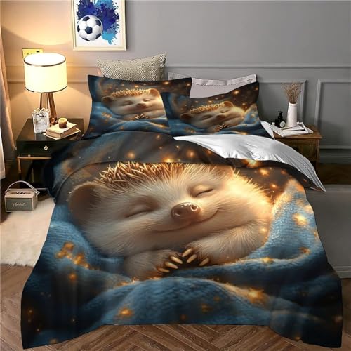 Housse de couette hérisson imprimé 3D parure de lit microfibre 135x200 single - 6