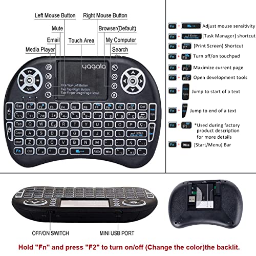 Sidiwen 2.4Ghz Backlit Mini Keyboard Touchpad Mouse, Mini Wireless Keyboard With Touchpad And Multimedia Keys For Android Tv Box Smart Tv Htpc Ps3 Smart Phone Tablet Mac Linux Windows Os (7 Colors) #TOP1