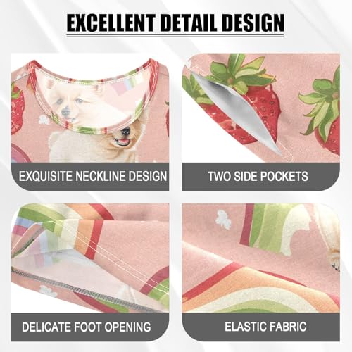 ALAZA Strawberry Puppy Dog Rainbow Blossom Pajamas Short Sleeve 2 Piece Sleepwear Top and Bottom Pajama Set Unisex4