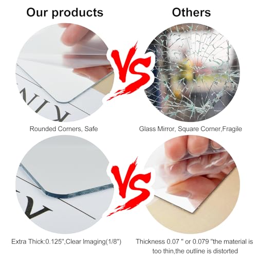 Image of Wall Mirror Tiles Set of 4, 8x8 Inch Square Mirror Acrylic Self Adhesive Flexible Mirror Sheets Wall Stickers Frameless Small Mirrors Wall Decor for