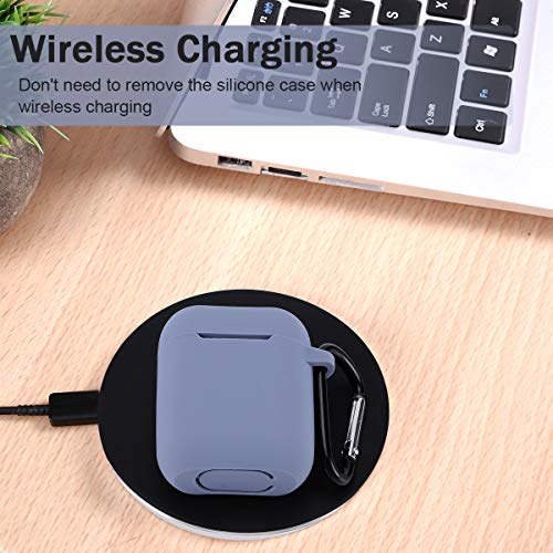 KOKOKA Silicona Compatible con AirPods 2 & 1, Fundas Protectora de Silicona para AirPods 2 & 1, LED Frontal Visible, Funciona con Carga inalámbrica, con Mosquetón, Lavender Grey