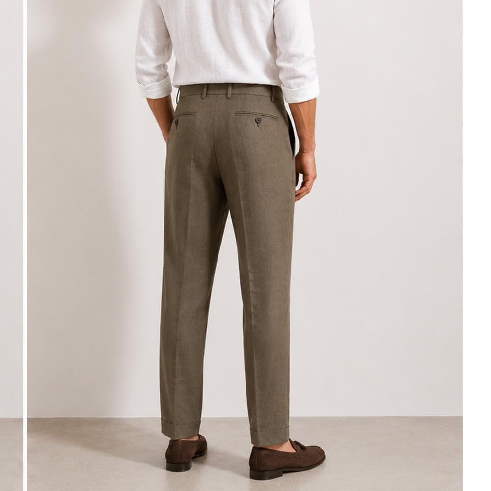Pantaloni Uomo 100% Lino, vestibilità Regolare, Fresco e Traspirante 624038 col.38 Marrone