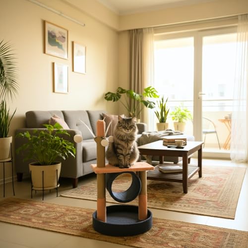 Image of Canyon Cat Tree for Indoor Cats | Cat Scratching Post with Tunnel, Toys & Top Perch | Cat Tower Furniture for Kittens & Cats | Multi-Level Cat Activity Tree | Soft Plush Base