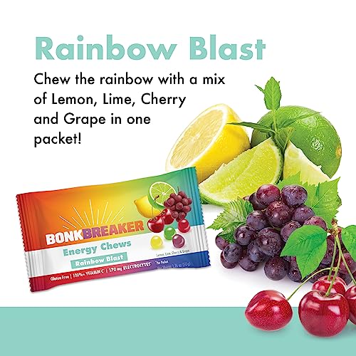 Image of Bonk Breaker Energy Chews, Dairy-Free, Gluten-Free Ingredients to Provide Quick Energy and Focus, 1 Box of 10 Packets, Rainbow Blast