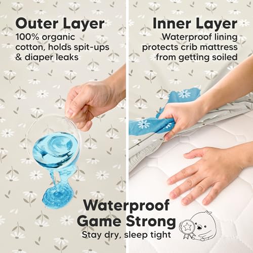 Image of 2-Pack Waterproof Crib Sheets for Boys, Girls, 52x28 Fitted (Daisies) | Organic Cotton Baby Crib Sheets, Toddler Mattress Protector Cover, Washable, Soft & Durable Baby Bedding Essentials