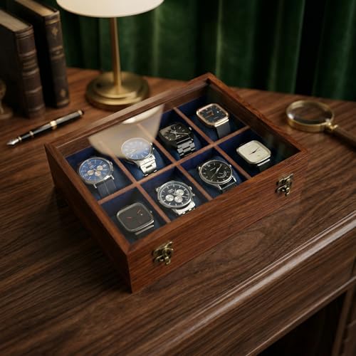 Image of Vintage Wooden Watch Box for Men, Timepiece Display Case, Storage Organizer, Jewelry Box for Women, Gift for Men - Sheesham Wood, Handmade Cushions & Paddings (8 Grooves)