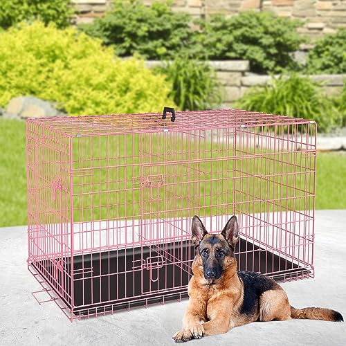 Image of BestPet | Dog Crate | 42 inch | Pink | Foldable Metal Kennel with Double Doors