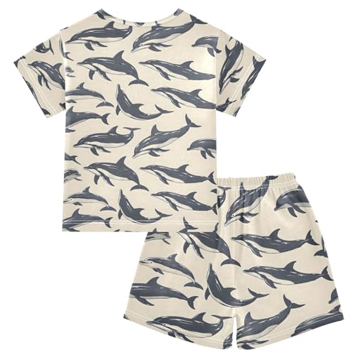 ALAZA Dolphin Fish Retro Pajamas Short Sleeve 2 Piece Sleepwear Top and Bottom Pajama Set Unisex2