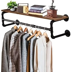 Perchero Industrial Ikea Yawinhe Perchero de Pared Industrial,Perchero de Pared para Ropa,Con estante de almacenamiento,Barra Perchero de Tubo Vintage Desmontable, Adecuado Para Dormitorio, Baño,105x26x26cm,Negro