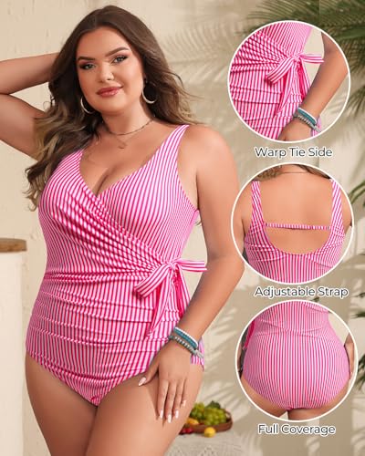 Image of Yonique Plus Size One Piece Swimsuits for Women Tummy Control Bathing Suits Full Coverage Swimwear