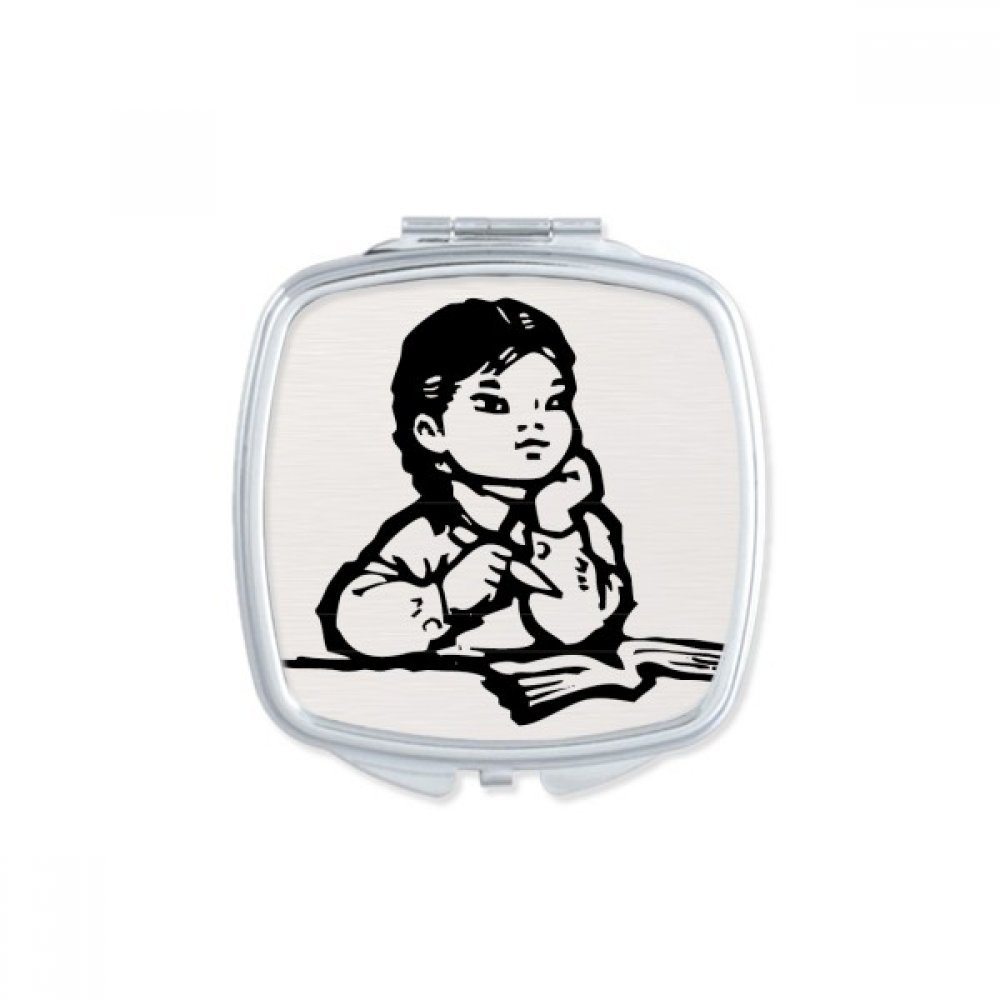 Miroir carré maquillage compact portable fille et dessin tableau noir