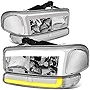DNA MOTORING 4-HL-SIER99-T2-CH-CL L-LED Light Bar Style Headlights Compatible with 99-06 Sierra 1500 01-06 Sierra 1500 HD, NOT Fit Denali / C3 Trims, Chrome/Clear