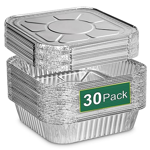 8x8 Aluminum Pans with Lids - 30 Pack Disposable Baking Square Aluminum Foil Pans with Covers - Tin Foil Pans for Air Fryer, Oven, Cooking