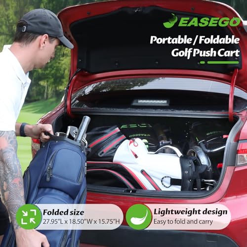Image of EASEGO Golf Push Cart 4 Wheel : Golf Walking Carts with Phone Holder /Cup Holder /Umbrella Holder /Foot Brake /Cooler Basket 4 Wheel Superlite Golf Pull Cart All-Terrain Golf Caddy Carts(Lime Green)