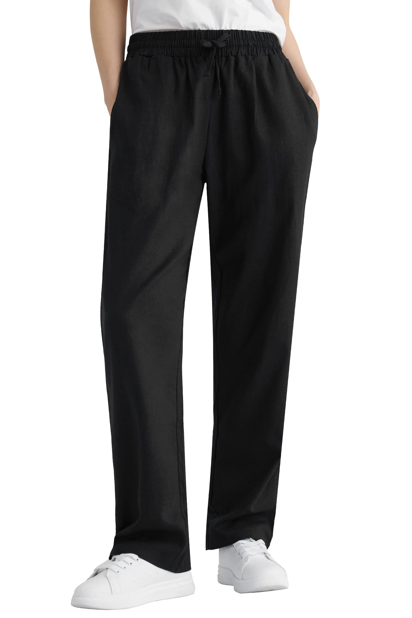Weintee Womens Wide Leg Linen Pants with Pockets