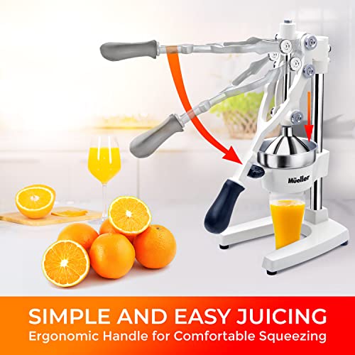 Mueller Professional Citrus Juicer - Manual Citrus Press And Orange Squeezer - Metal Lemon Squeezer - Premium Quality Heavy Duty Manual Orange Juicer And Lime Squeezer Press Stand, White #TOP3