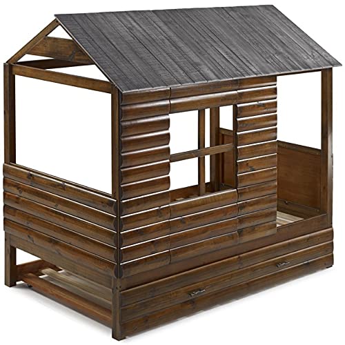 Donco Kids Twin Log Cabin Low Loft W/Twin Trundle, Rustic Walnut, Double #TOP11