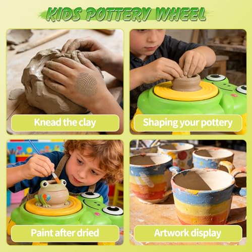 Pottery Wheel for Kids Complete Pottery Painting Kit Arts and Crafts for Kids Ages 3-12 with 4 Pack Pottery Clay,Sculpting Tools, DIY Kits Clay Maker for Beginners Art Supplies Toys for Girls Boy — view 3