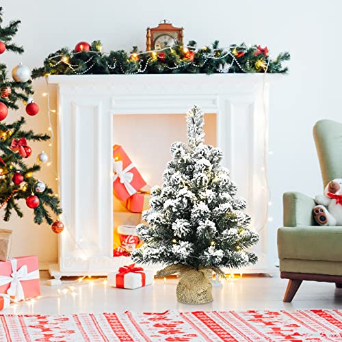 Happygrill 24 Inch Mini Christmas Tree Flocking Tabletop Xmas Tree With Timer Function, 65 Pvc Branch Tips, Battery Operated Tree For Holiday Festive Celebration Tree #TOP2