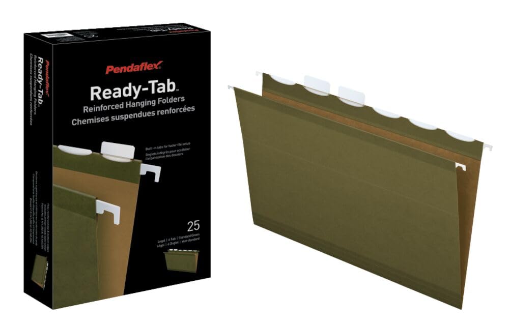 Pendaflex ready-tab reinforced Hanging Folders with Lift Tab Technology 25-Count Standard Green