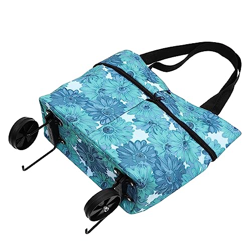 Amosfun Carro de Plegable con Ruedas Bolsa de Almacenamiento y Portátil para y Diseño Moderno Color Azul Floral Gran Capacidad y Almacenamiento