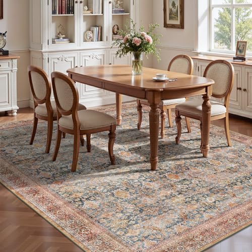 Yarooge 8x10 Area Rugs for Living Room - Washable Vintage Retro Large Rug, Soft Ultra Thin Non Slip Low Pile Traditional Distressed Boho Carpet for Bedroom Dining Room Home Office, Rust Clay - Image 4