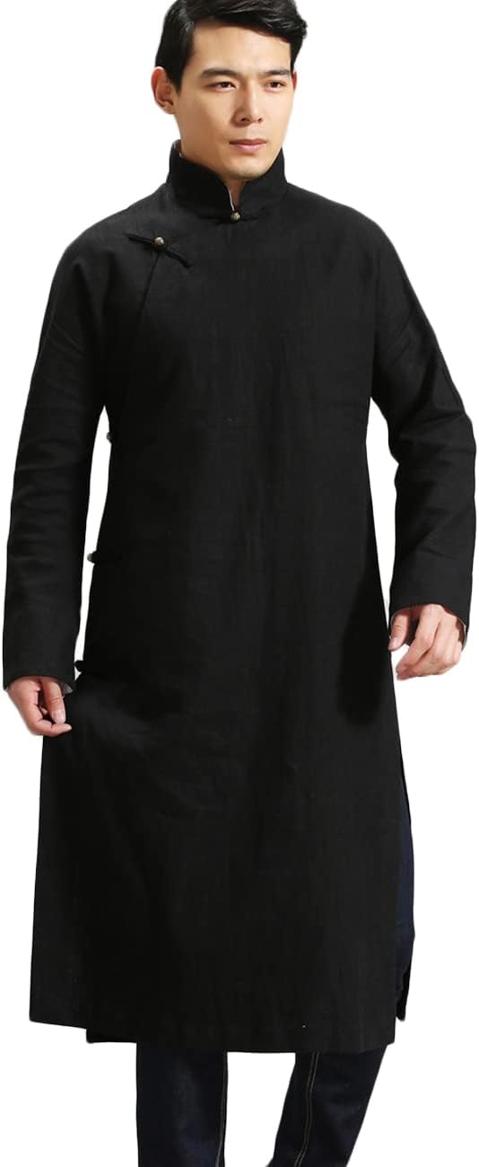 Ystylee Men's Kungfu Tai Chi Chinese Traditional Robe Gown Suit Mandarin Collar Cotton Linen Martial Arts Uniforms Long Shirt