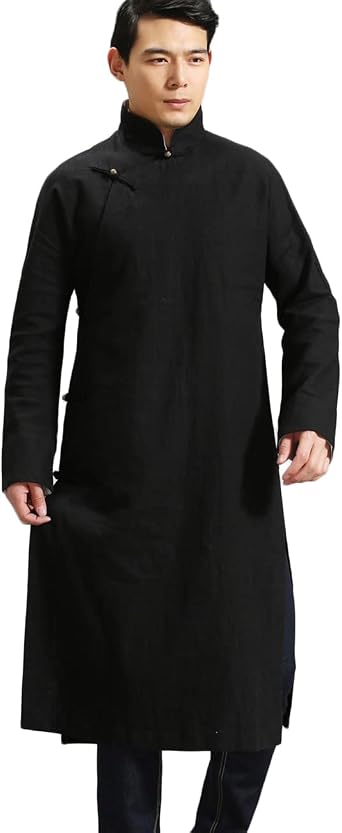Ystylee Mens Kungfu Tai Chi Chinese Traditional Robe Gown Suit Mandarin Collar Cotton Linen Martial Arts Uniforms Long Shirt
