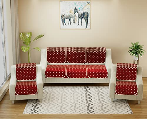 Image of Premium 5 Seater Printed Sofa Cover Set 3,1,1 Seater 10 Pieces Sofa Back Slip Panels, Protector for Single Seater (Maroon, 3+1+1)