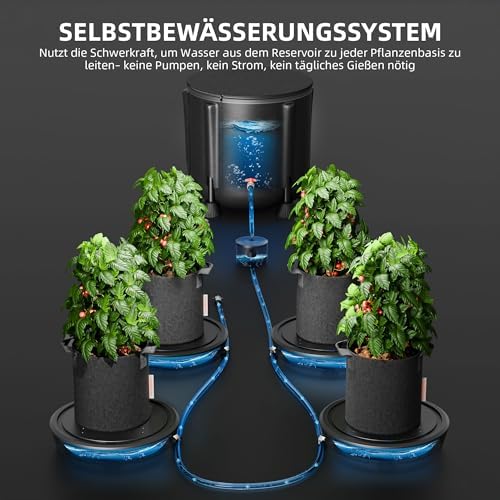 Bild 1 - Spider Farmer Automatische Bewässerung Selbstbewässerungssystem 4er-Set, Bewässerungssystem mit 50L Wasserbehälter und Stoff-topfboden, Selbstbewässerung für Zimmerpflanzen und Indoor Growzelte