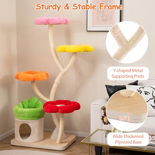 Torre para Gatos Tangkula 65 Pulgadas con Plataformas Florales miniatura 2