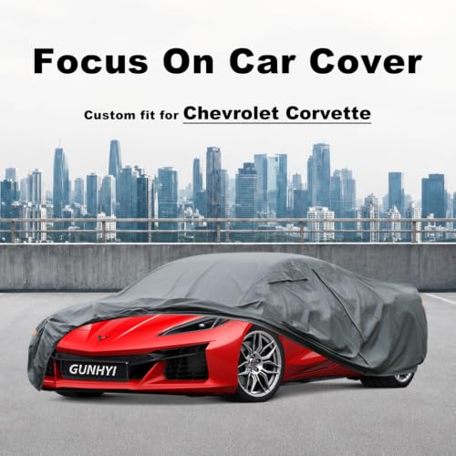 Image of GUNHYI Premium Car Cover Custom Fit Chevy Corvette C4 /C5 /C7 /C8 Coupe Convertible Targa, 16 Layers Heavy Duty Car Cover Waterproof All Weather with Zipper Door for Sun Rain Snow Dust Uv Protection