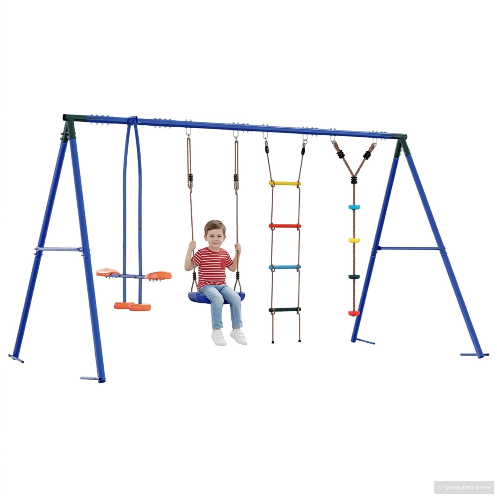 Set di altalene per esterni, multicolore, 330 x 185 x 185 cm, in acciaio e polietilene, per giardino, bambini, parco giochi, esterno, resistente alle intemperie, regolabile in altezza