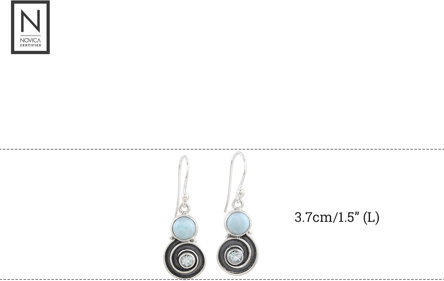 NOVICA Artisan Handmade Blue Topaz Larimar Dangle Earrings Sterling Silver India Gemstone Birthstone [1.5 in L x 0.5 in W x 0.2 in D] ' Sky Spiral' - Image 3