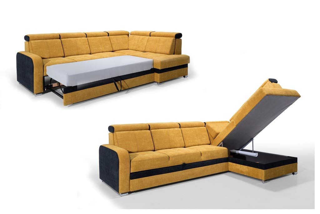 Robin Inspire Glen Divano angolare letto Destra Beige | Divano angolare con funzione letto, vano contenitore, poggiatesta regolabili, cuscini rimovibili, 304 × 180 cm