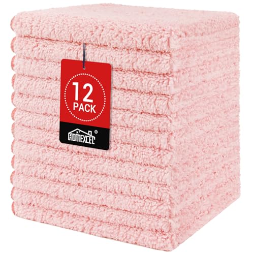 HOMEXCEL Microfiber Washcloths 12 Pack Highly Absorbent and Soft Face Towel Multi-Purpose Wash Cloths for Bathroom Gym Hotel Spa and Kitchen Multicolor 12x12 Inch Pink