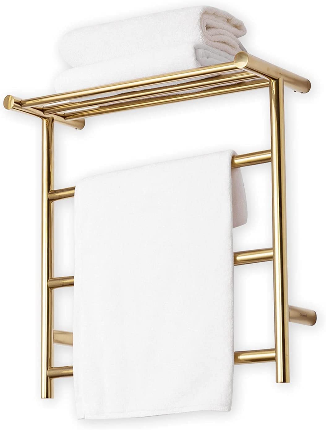 Radiador toallero eléctrico de Pared de Acero Inoxidable con Estante para baño, Color Dorado, 3 Barras (Plugin)