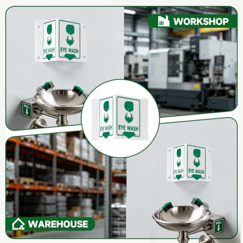 Image of 2 Pack Acrylic Projecting Eye Wash Station Sign Double-Sided Emergency Eye Wash Safety Sign V-Shaped Wall Mount Sign with Pre-Drilled Holes for Laboratory Factory Warehouse Workplace Safety(6 x 5 Inch)